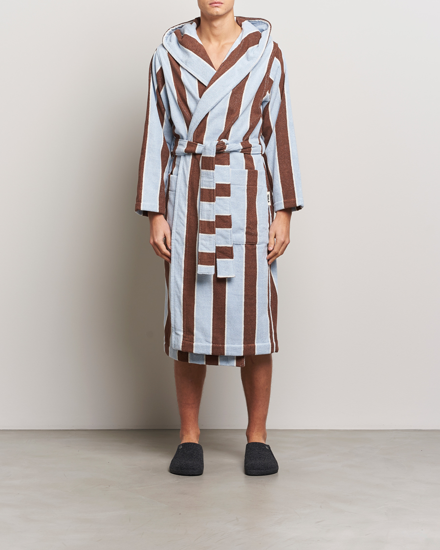 Herren | Schlafanzüge & Bademäntel | Tekla | Organic Terry Hooded Bathrobe Cocoa Stripes