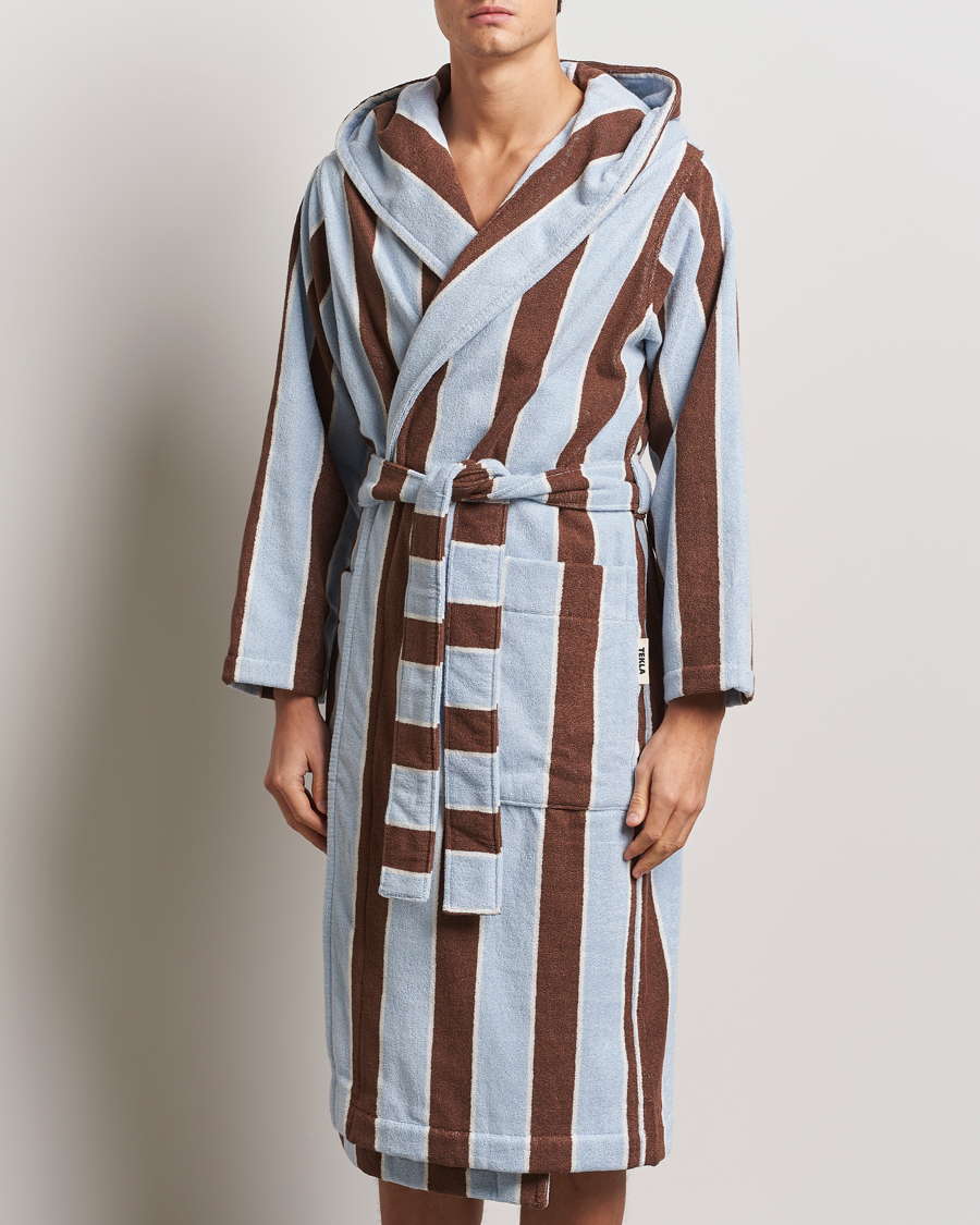 Herren | Schlafanzüge & Bademäntel | Tekla | Organic Terry Hooded Bathrobe Cocoa Stripes