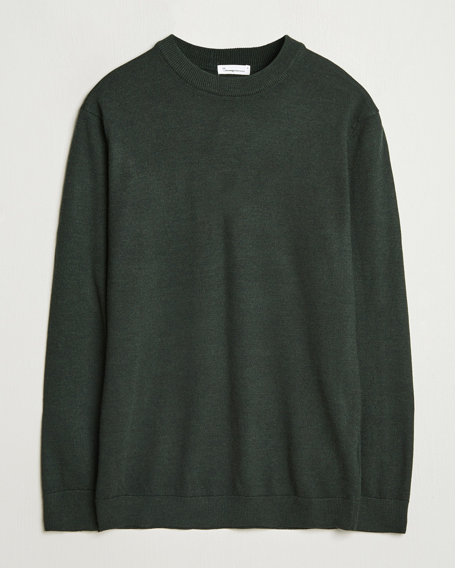 Herren | Pullover | KnowledgeCotton Apparel | Regular Merino Knit Crew Neck Green