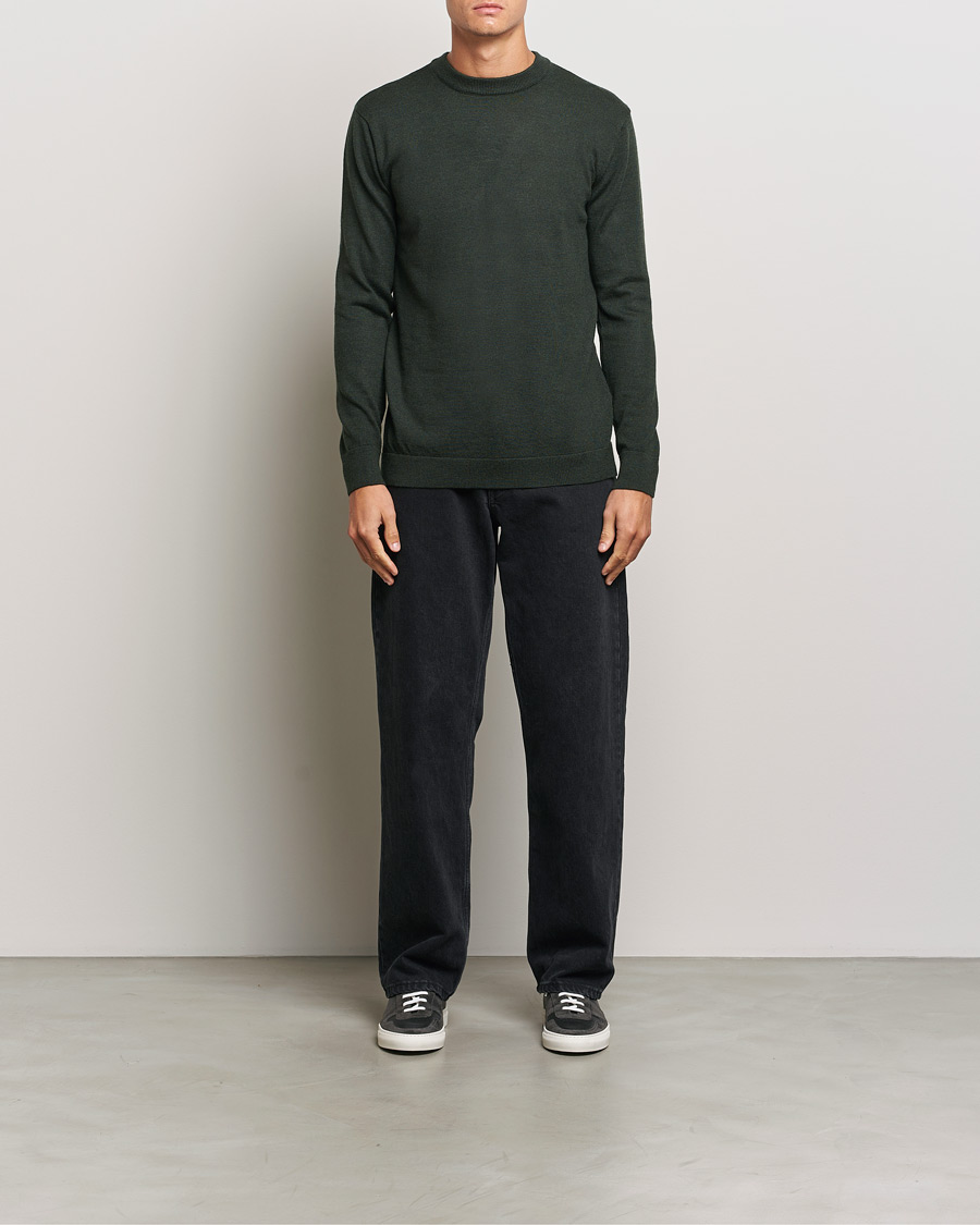 Herren | Pullover | KnowledgeCotton Apparel | Regular Merino Knit Crew Neck Green