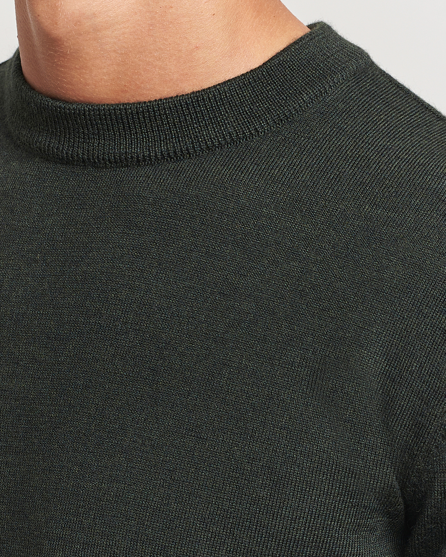 Herren | Pullover | KnowledgeCotton Apparel | Regular Merino Knit Crew Neck Green