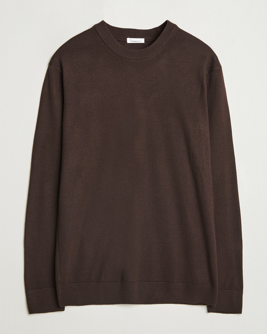 Herren | Pullover | KnowledgeCotton Apparel | Regular Merino Knit Crew Neck Brown