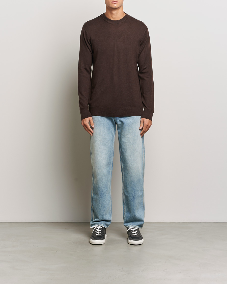 Herren | Pullover | KnowledgeCotton Apparel | Regular Merino Knit Crew Neck Brown