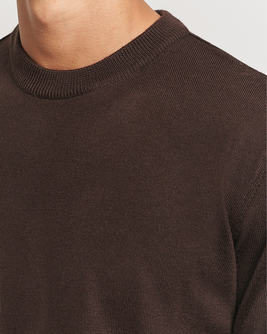 Herren | Pullover | KnowledgeCotton Apparel | Regular Merino Knit Crew Neck Brown