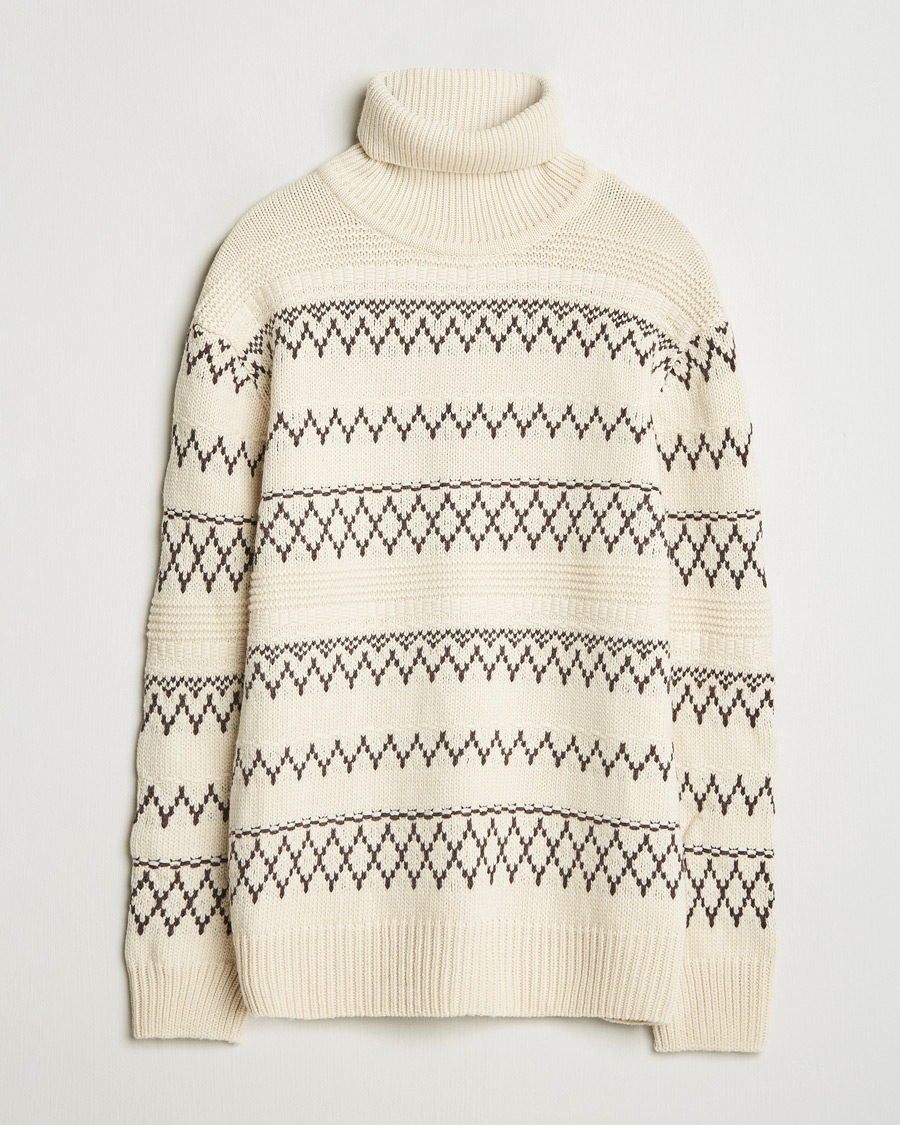 Herren | Pullover | KnowledgeCotton Apparel | Knitted Pattern Lambswool Rollneck Off White