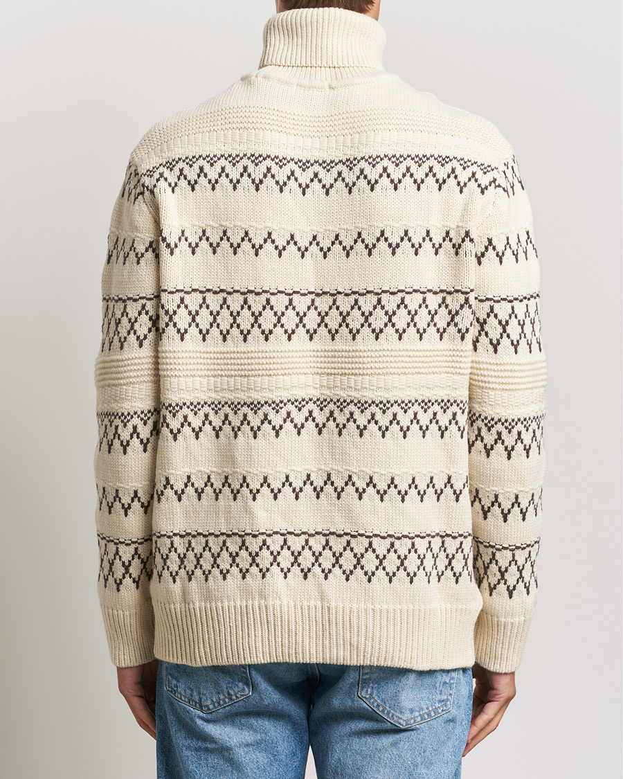Herren | Pullover | KnowledgeCotton Apparel | Knitted Pattern Lambswool Rollneck Off White