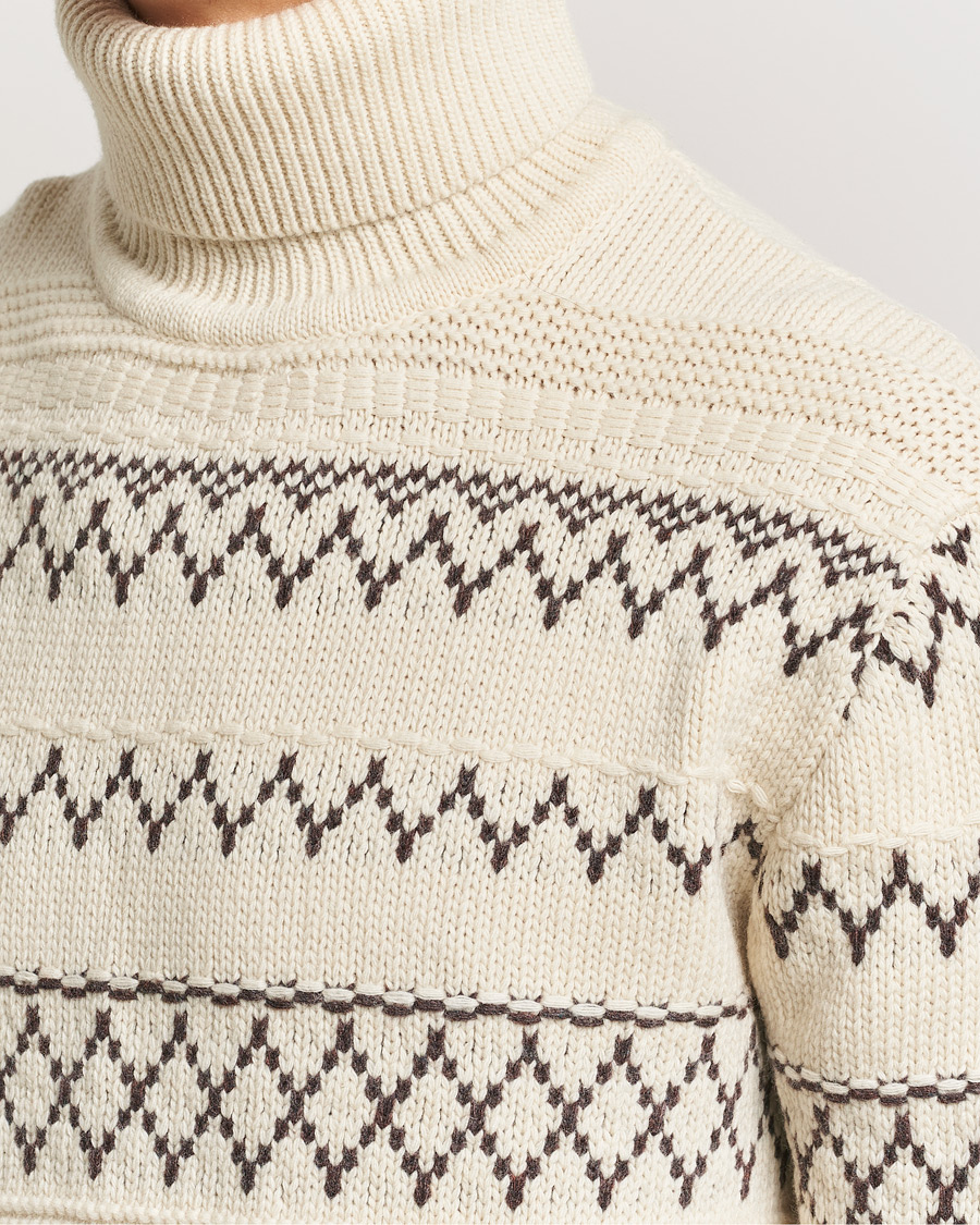 Herren | Pullover | KnowledgeCotton Apparel | Knitted Pattern Lambswool Rollneck Off White