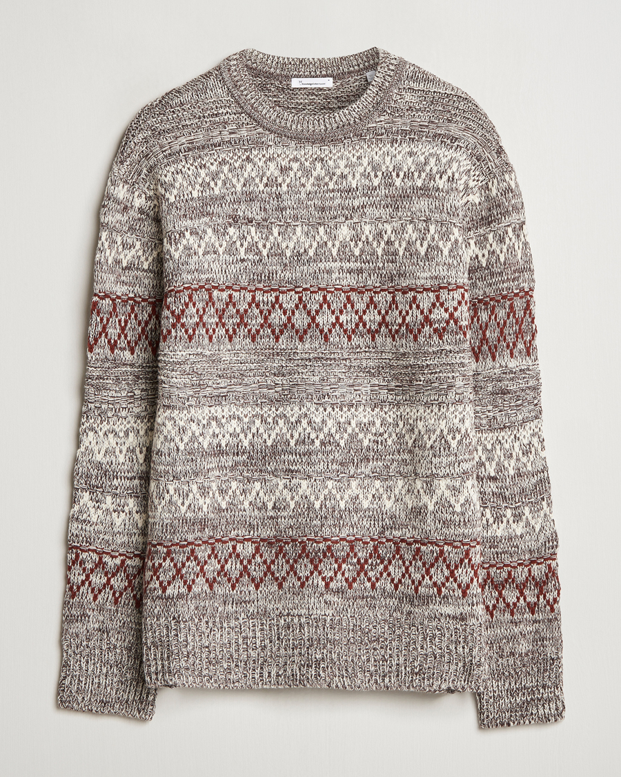 Herren | Pullover | KnowledgeCotton Apparel | Knitted Pattern Lambswool Crewneck Brown