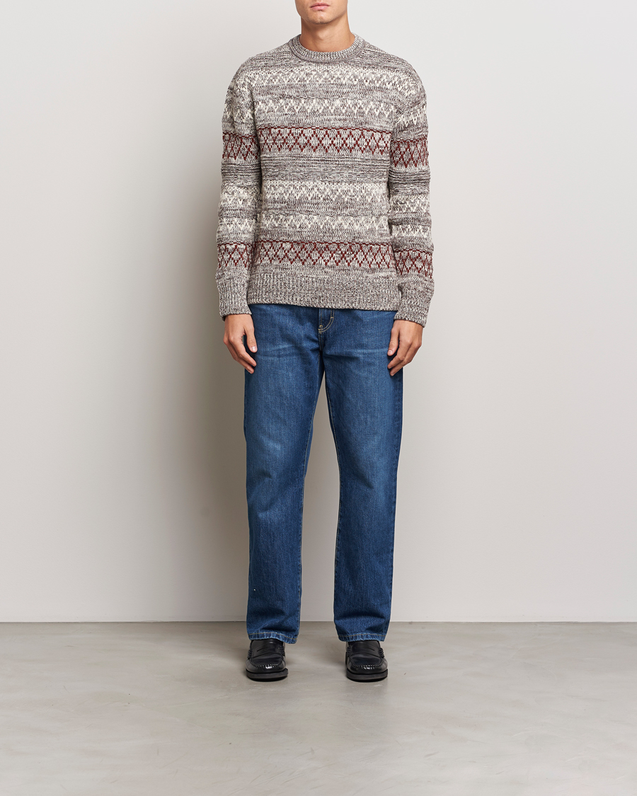 Herren | Pullover | KnowledgeCotton Apparel | Knitted Pattern Lambswool Crewneck Brown