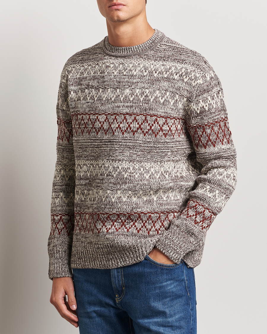 Herren | Pullover | KnowledgeCotton Apparel | Knitted Pattern Lambswool Crewneck Brown