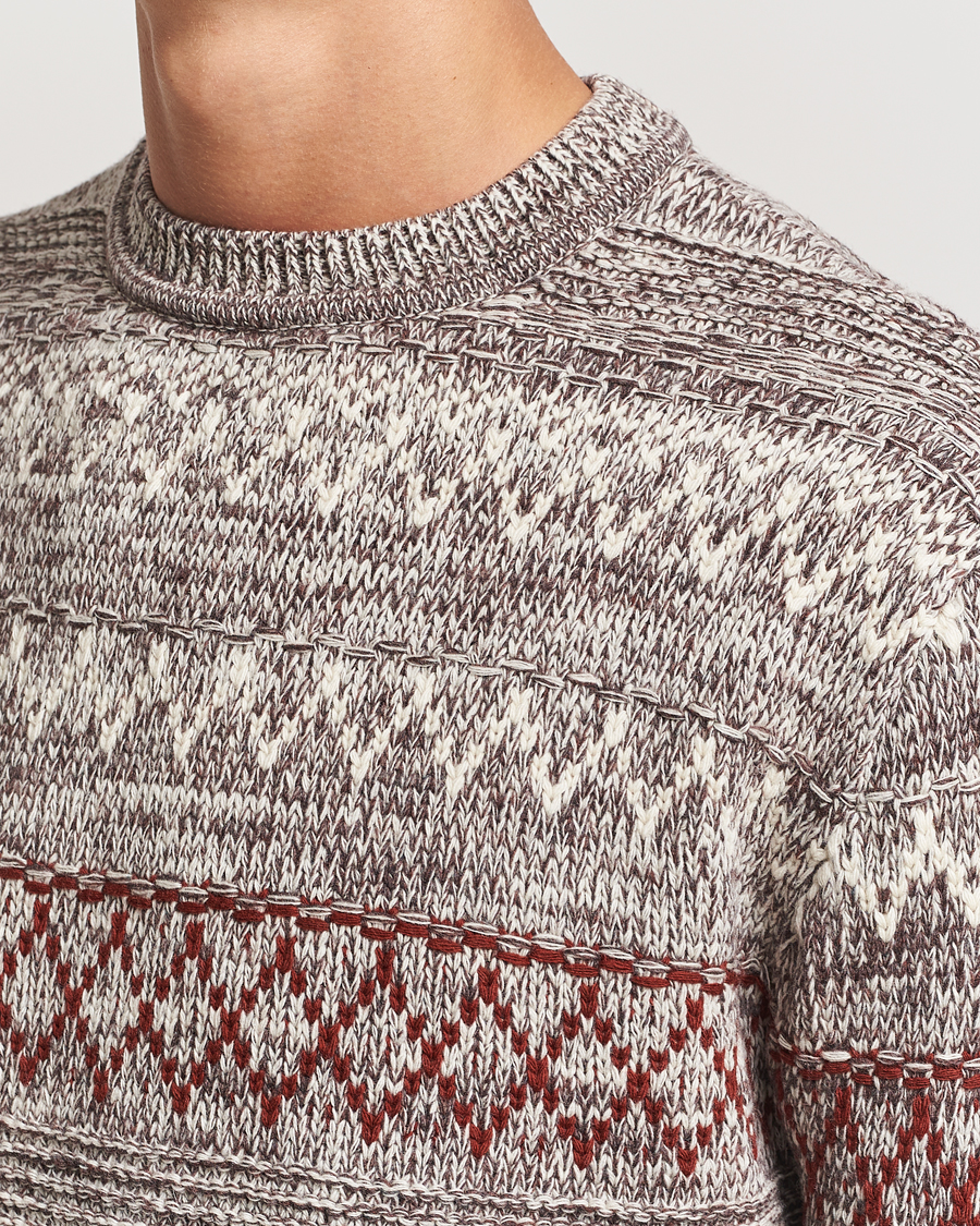 Herren | Pullover | KnowledgeCotton Apparel | Knitted Pattern Lambswool Crewneck Brown
