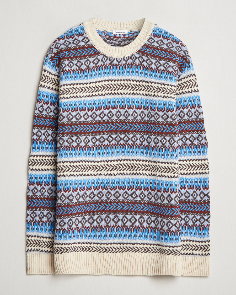 Herren | Pullover | KnowledgeCotton Apparel | Fairisle Knitted Crewneck Off White