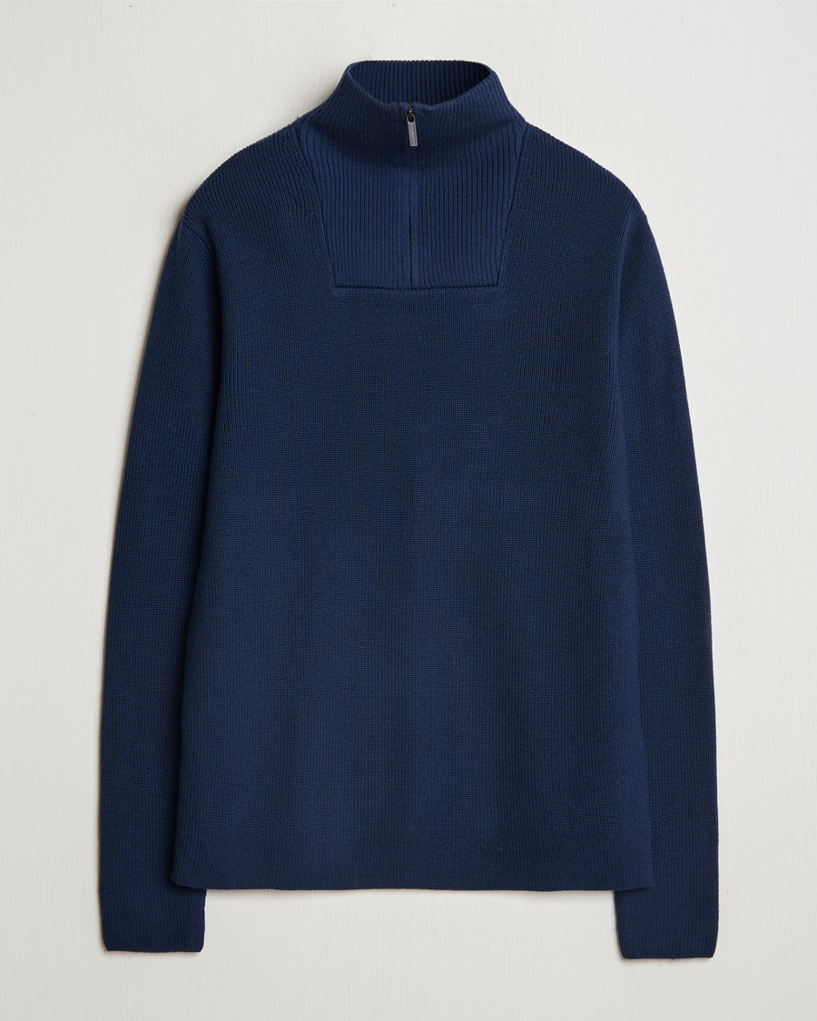 Herren | Pullover | KnowledgeCotton Apparel | Heavy Lambswool Half Zip Navy