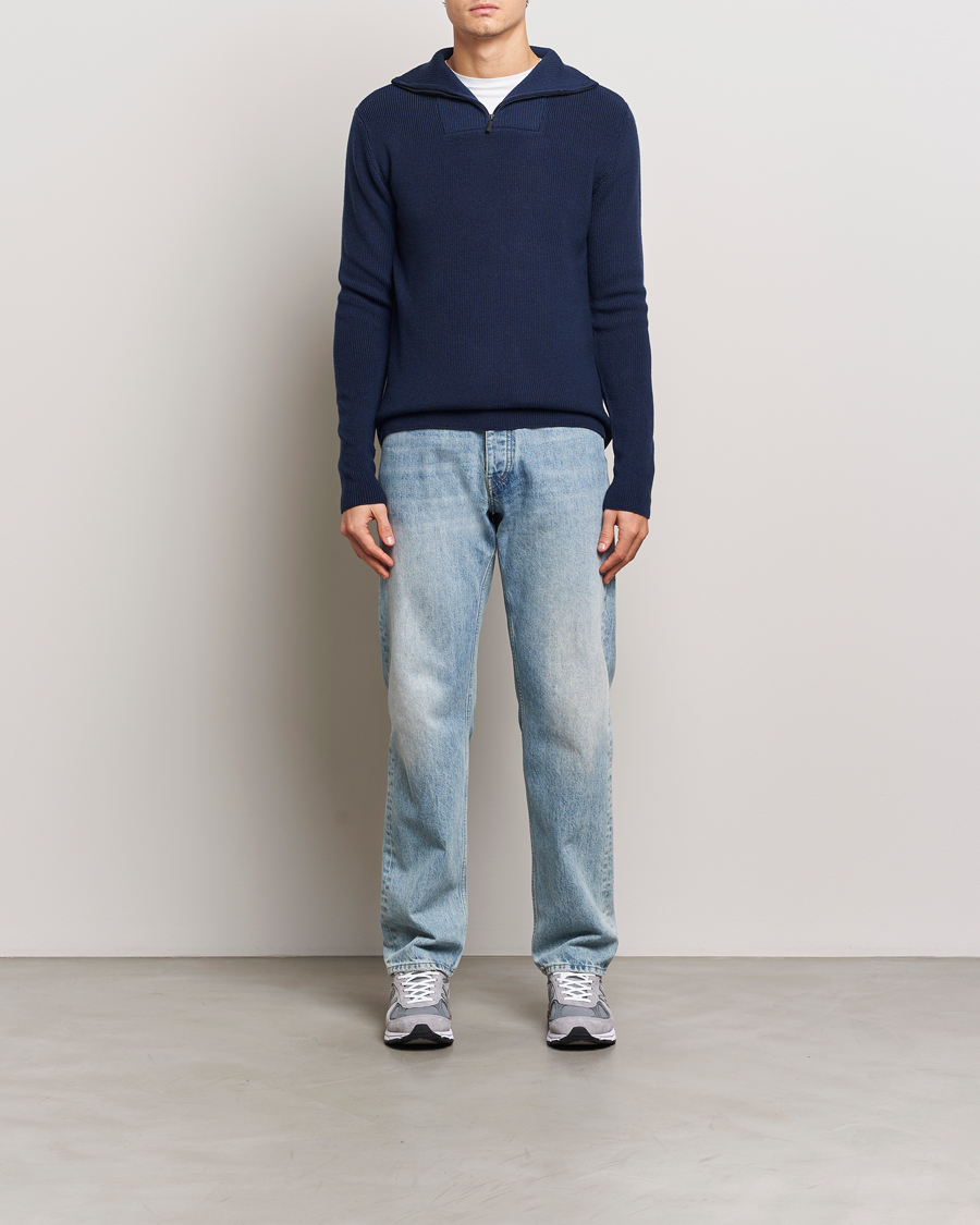 Herren | Pullover | KnowledgeCotton Apparel | Heavy Lambswool Half Zip Navy