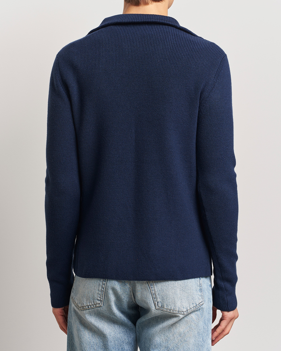 Herren | Pullover | KnowledgeCotton Apparel | Heavy Lambswool Half Zip Navy