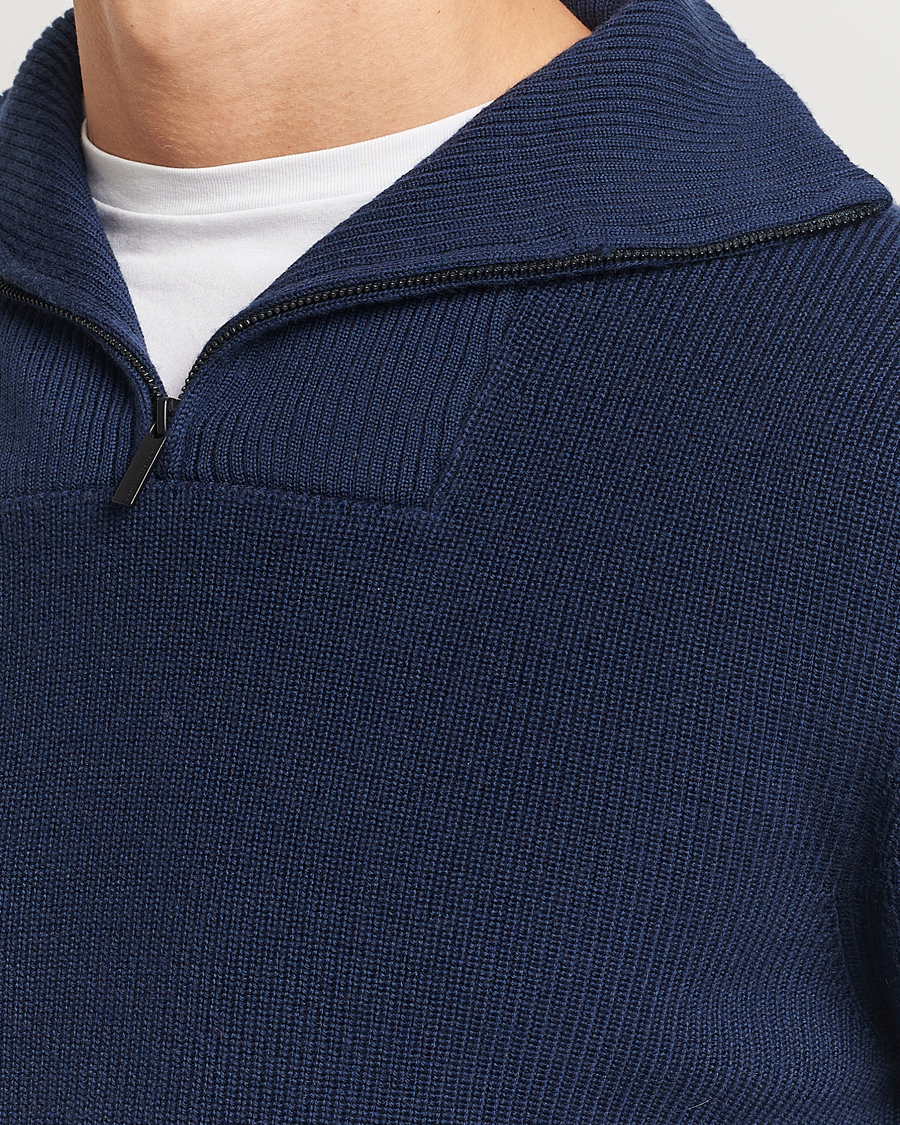 Herren | Pullover | KnowledgeCotton Apparel | Heavy Lambswool Half Zip Navy