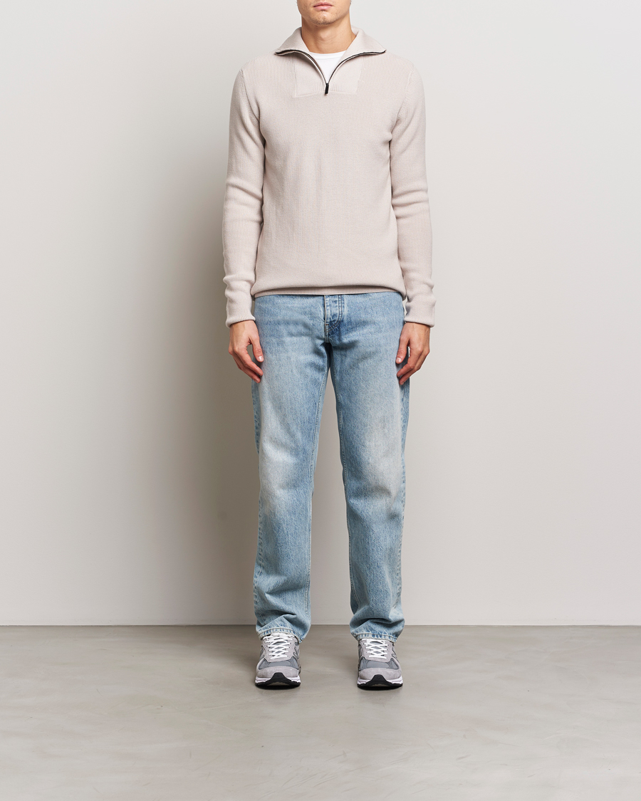 Herren | Pullover | KnowledgeCotton Apparel | Heavy Lambswool Half Zip Off White