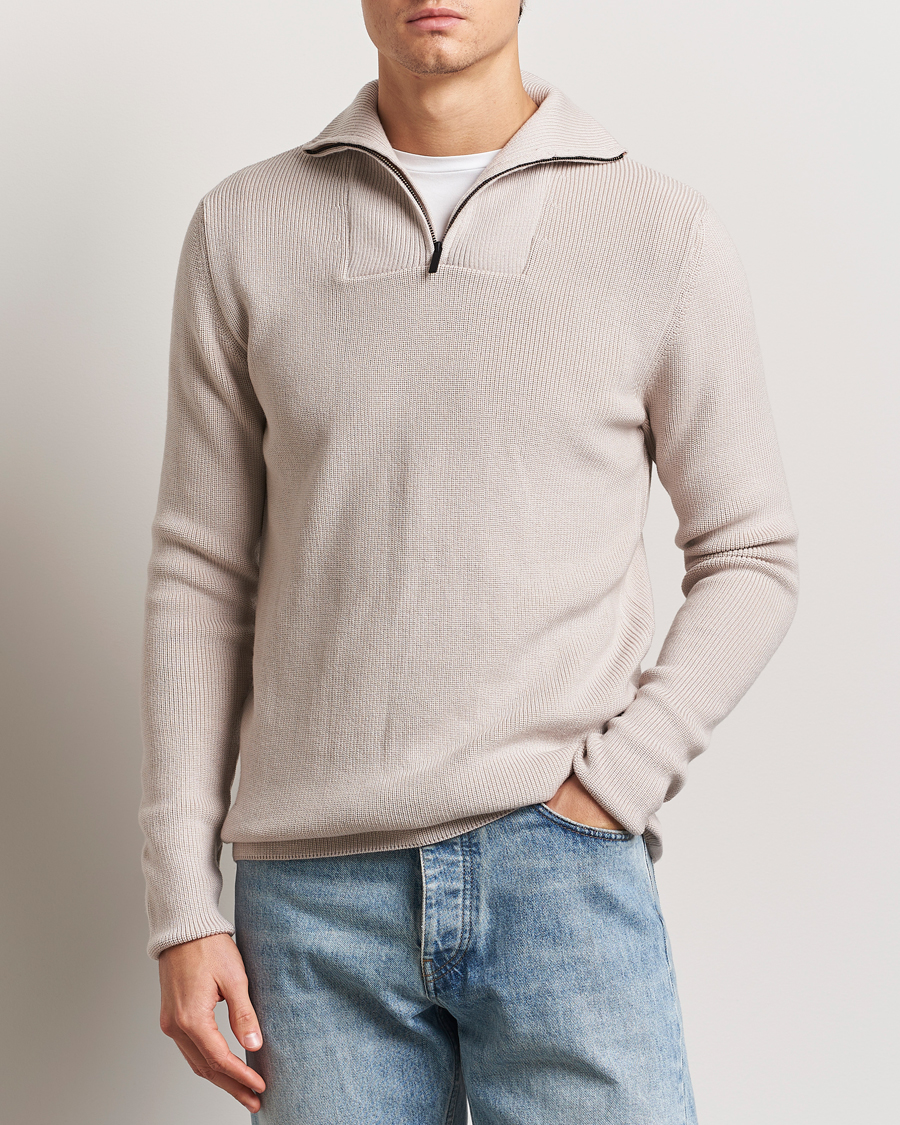 Herren | Pullover | KnowledgeCotton Apparel | Heavy Lambswool Half Zip Off White