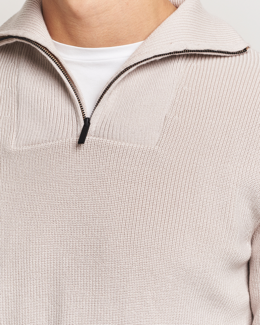 Herren | Pullover | KnowledgeCotton Apparel | Heavy Lambswool Half Zip Off White