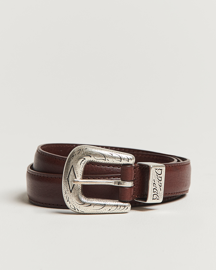 Herren | Gürtel | Anderson's | Grained Western Leather Belt 2,5 cm Brown