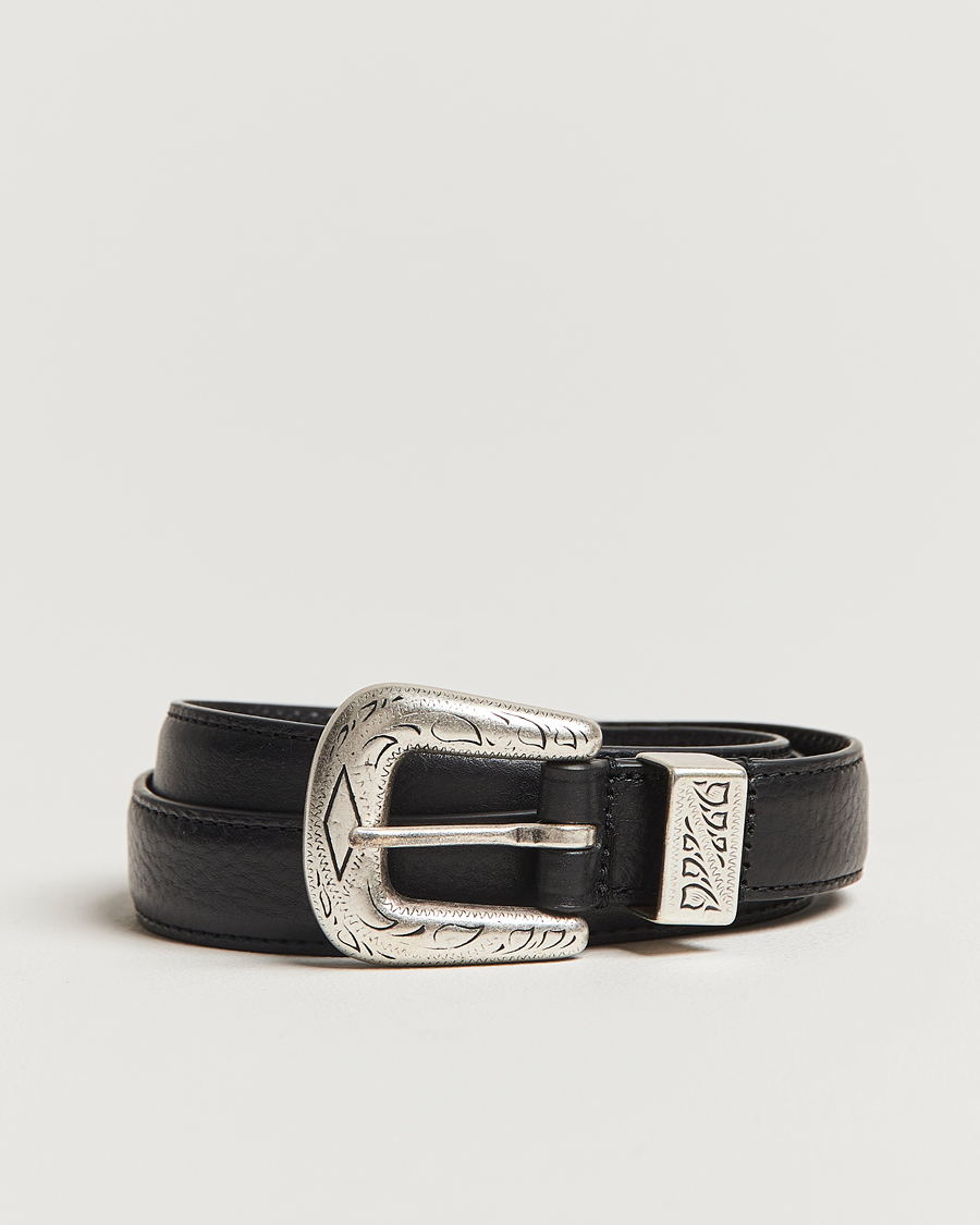 Herren | Gürtel | Anderson's | Grained Western Leather Belt 2,5 cm Black