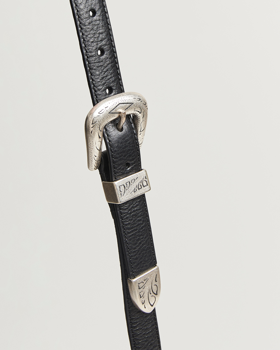Herren | Gürtel | Anderson's | Grained Western Leather Belt 2,5 cm Black