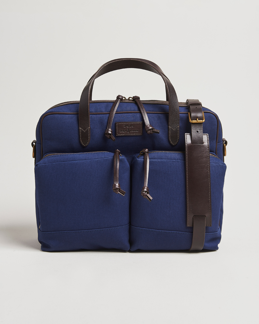 Herren | Polo Ralph Lauren Commuter Canvas Messenger Bag Newport Navy/Dk Brown | Polo Ralph Lauren | Commuter Canvas Messenger Bag Newport Navy/Dk Brown