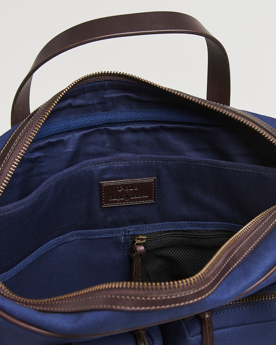 Herren | Polo Ralph Lauren Commuter Canvas Messenger Bag Newport Navy/Dk Brown | Polo Ralph Lauren | Commuter Canvas Messenger Bag Newport Navy/Dk Brown