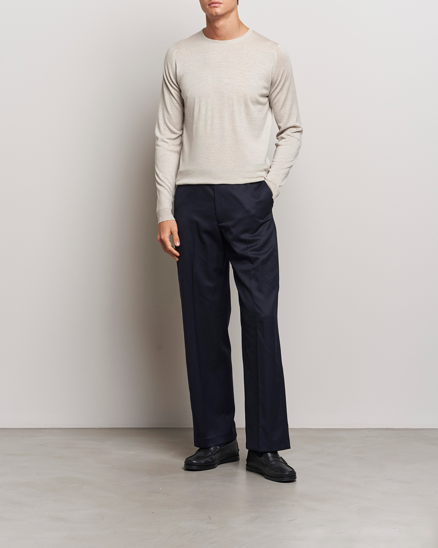 Herren | Pullover | John Smedley | Lundy Extra Fine Merino Crew Neck Grey Fleece