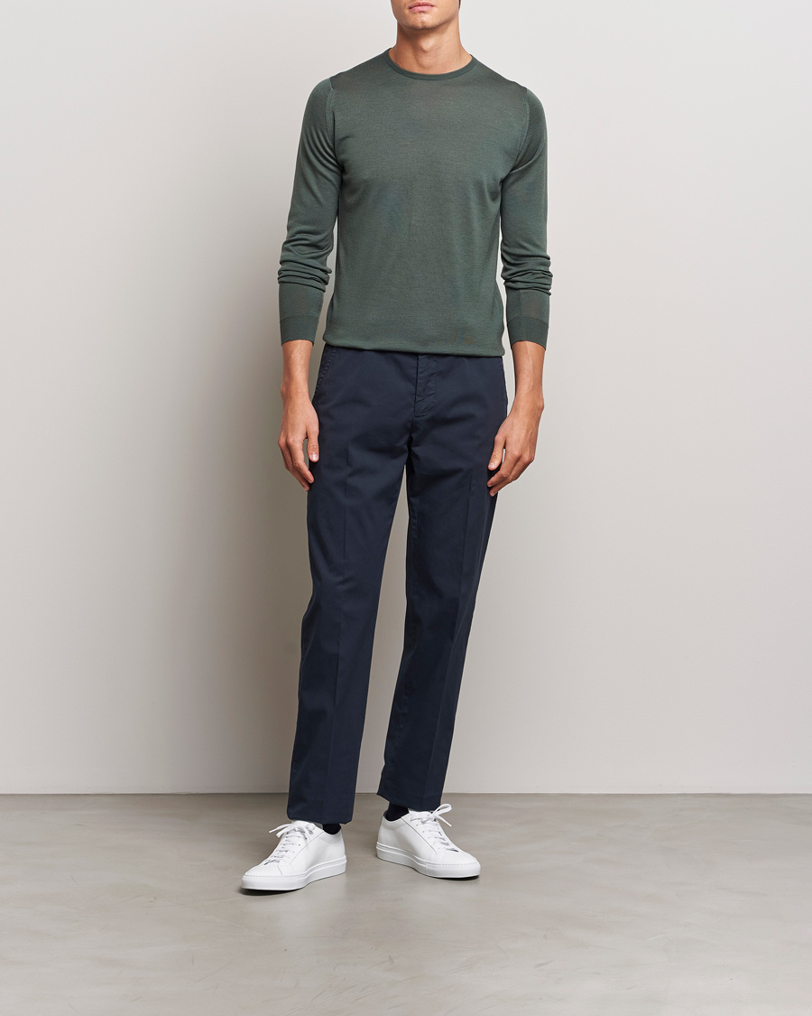 Herren | Pullover | John Smedley | Lundy Extra Fine Merino Crew Neck Highland Green