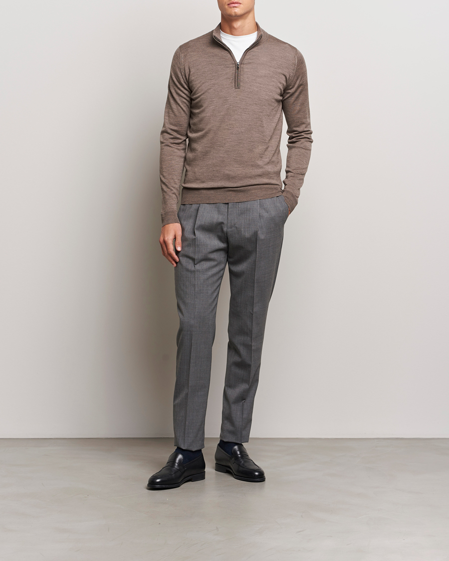 Herren | Pullover | John Smedley | Barrow Extra Fine Merino Half Zip Mushroom