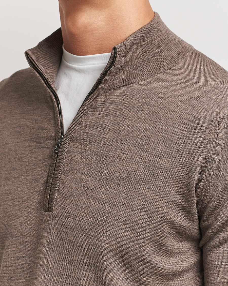 Herren | Pullover | John Smedley | Barrow Extra Fine Merino Half Zip Mushroom