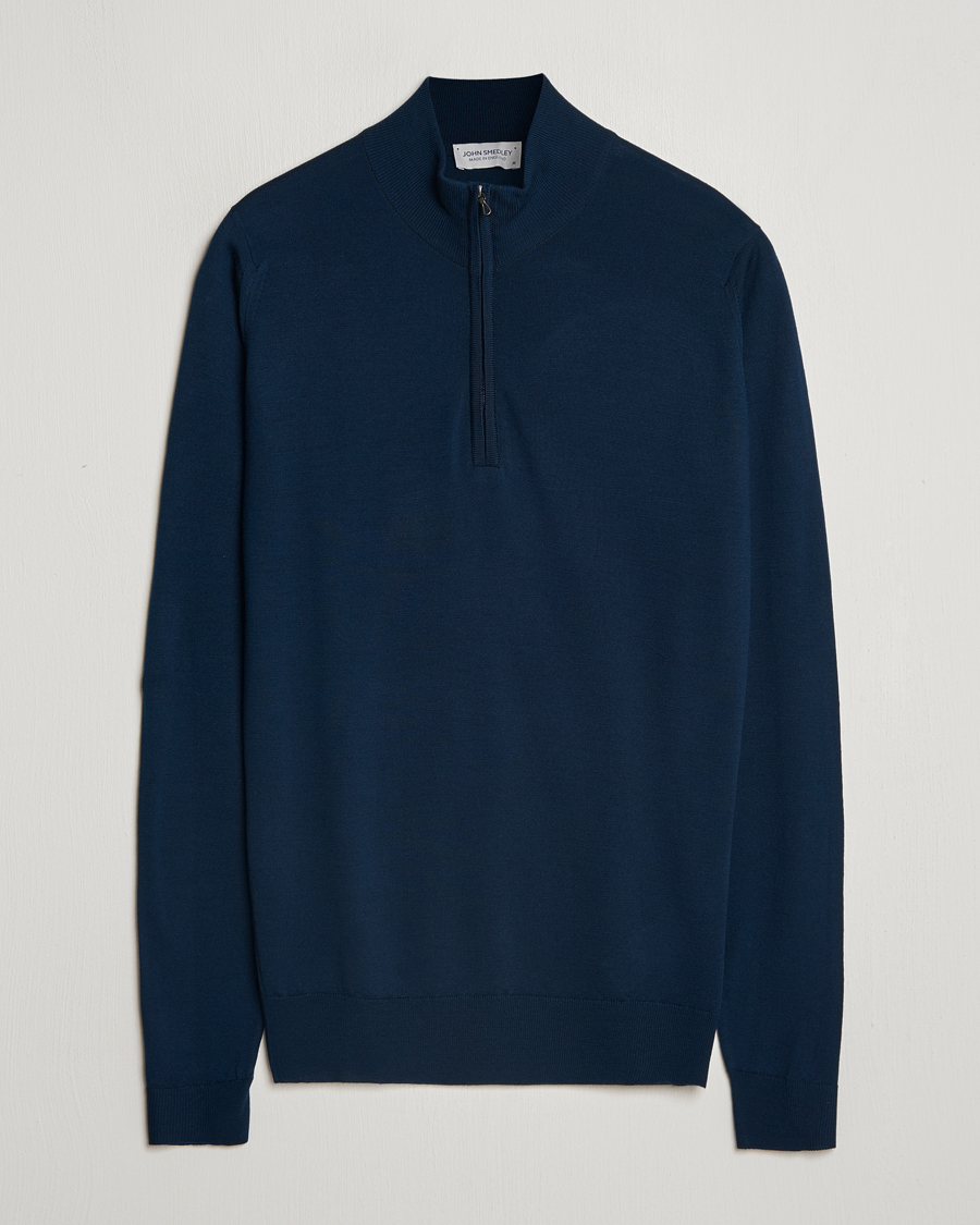 Herren | Pullover | John Smedley | Barrow Extra Fine Merino Half Zip Orion Green