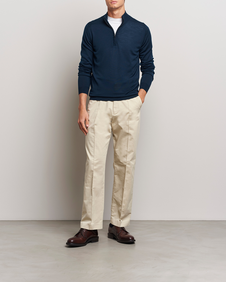 Herren | Pullover | John Smedley | Barrow Extra Fine Merino Half Zip Orion Green