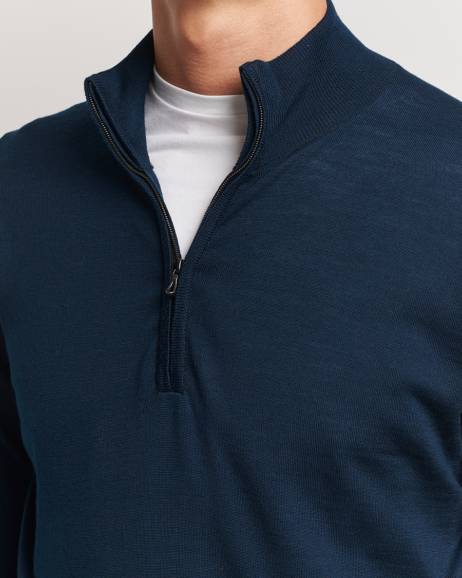 Herren | Pullover | John Smedley | Barrow Extra Fine Merino Half Zip Orion Green