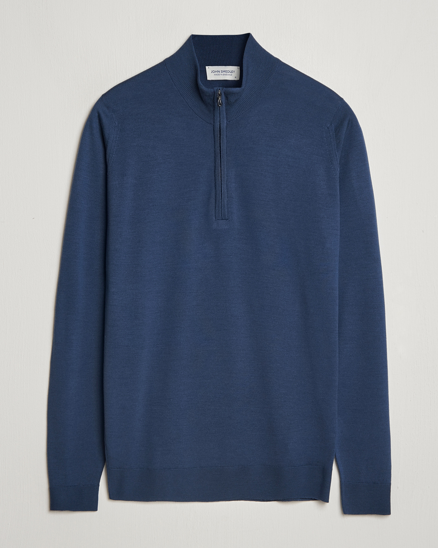Herren | Pullover | John Smedley | Barrow Extra Fine Merino Half Zip Smoke Blue