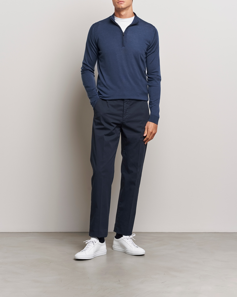Herren | Pullover | John Smedley | Barrow Extra Fine Merino Half Zip Smoke Blue