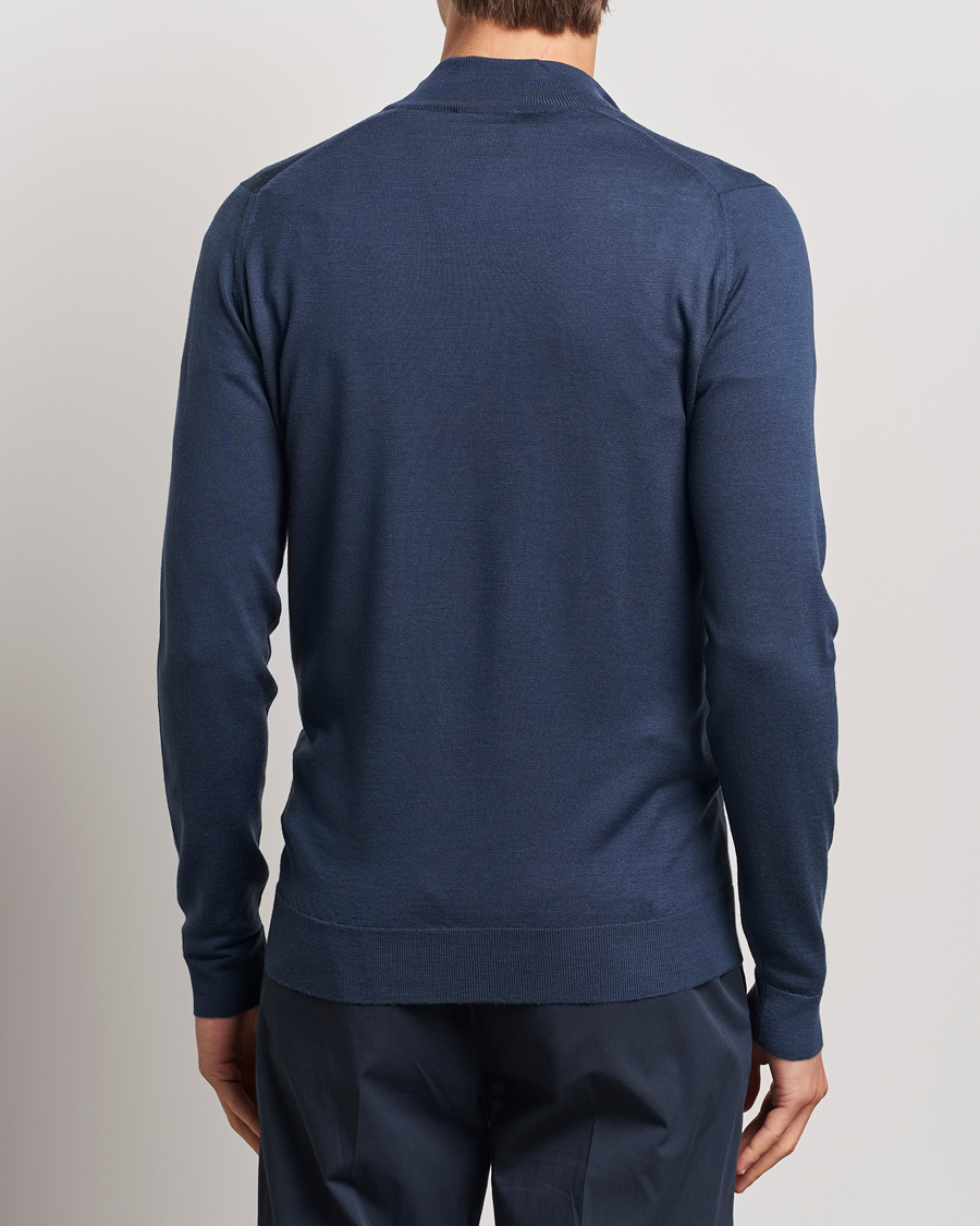 Herren | Pullover | John Smedley | Barrow Extra Fine Merino Half Zip Smoke Blue