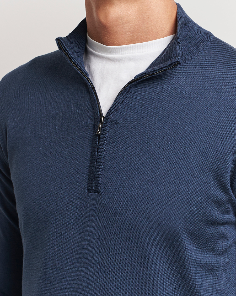 Herren | Pullover | John Smedley | Barrow Extra Fine Merino Half Zip Smoke Blue