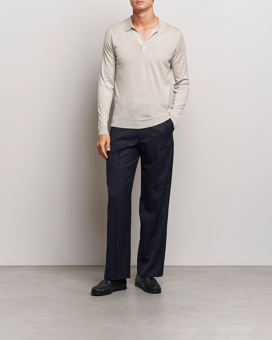 Herren | Pullover | John Smedley | Belper Extra Fine Merino Polo Pullover Grey Fleece