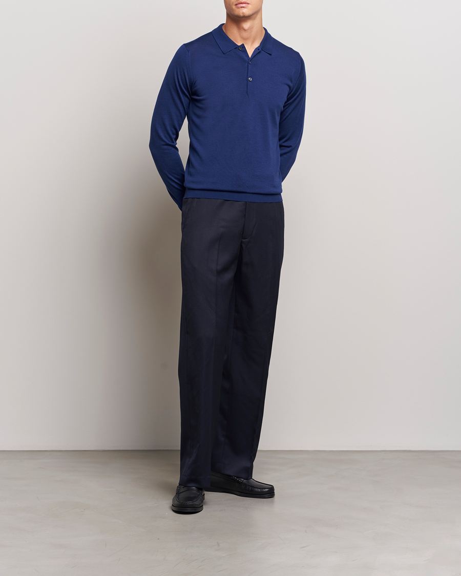 Herren | Pullover | John Smedley | Belper Extra Fine Merino Polo Pullover Ink Blue
