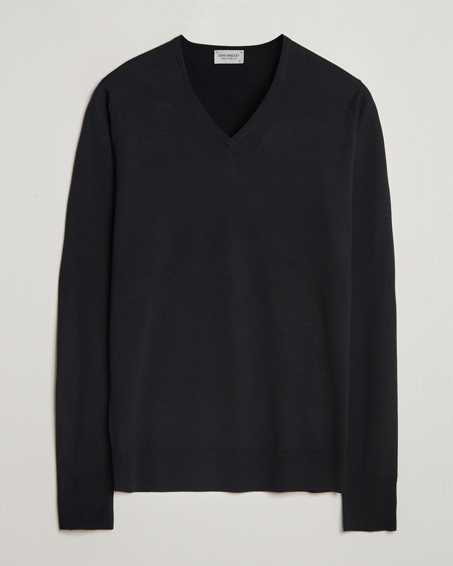 Herren | Pullover | John Smedley | Bobby Extra Fine Merino V-Neck Pullover Black