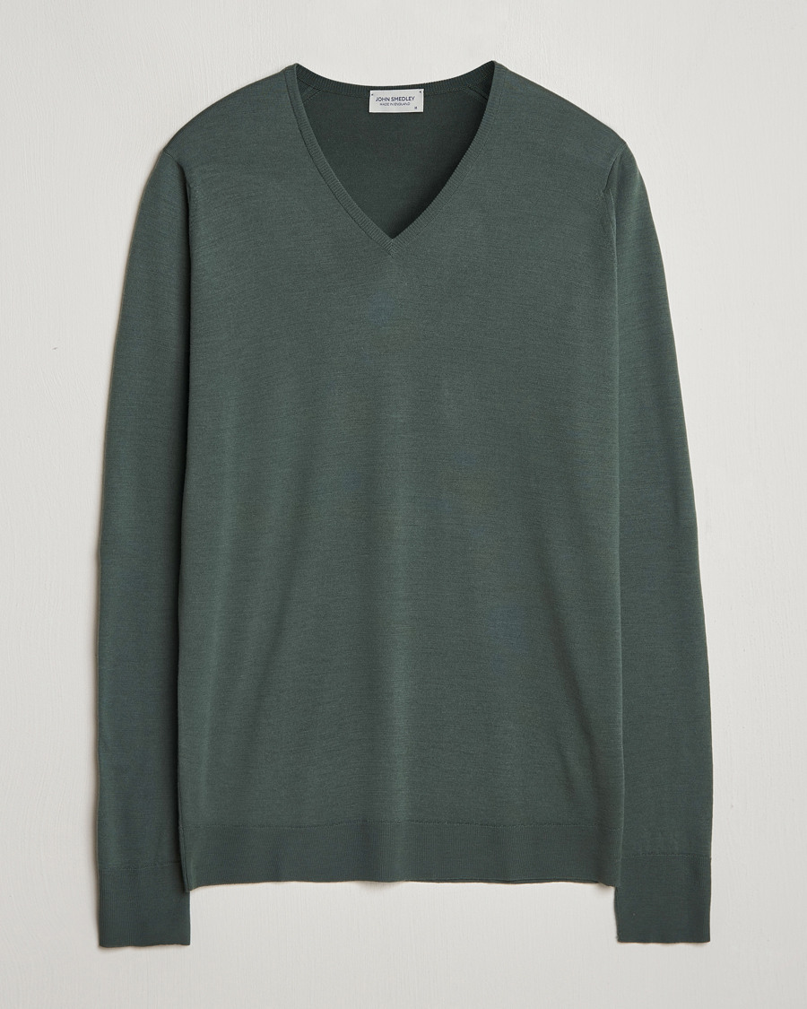 Herren | Pullover | John Smedley | Bobby Extra Fine Merino V-Neck Pullover Dark Green