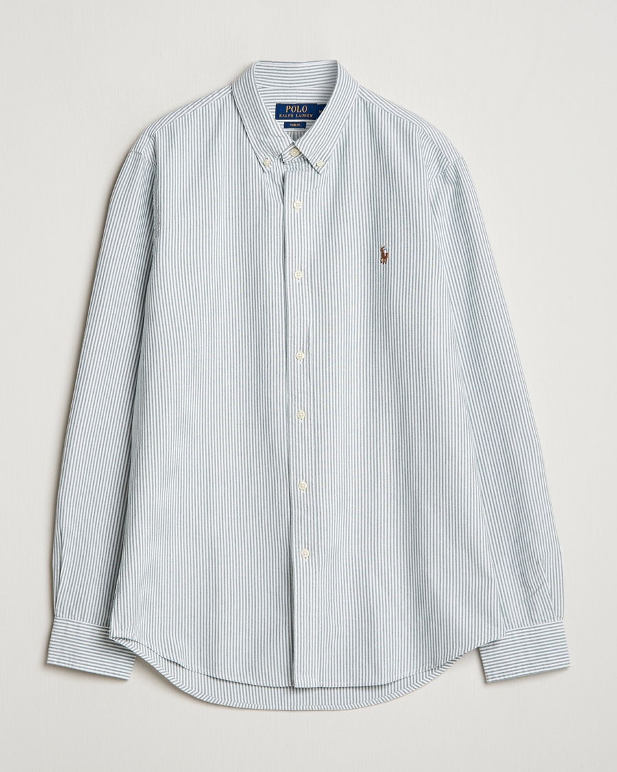 Herren | Hemden | Polo Ralph Lauren | Slim Fit Striped Oxford Shirt Green/White