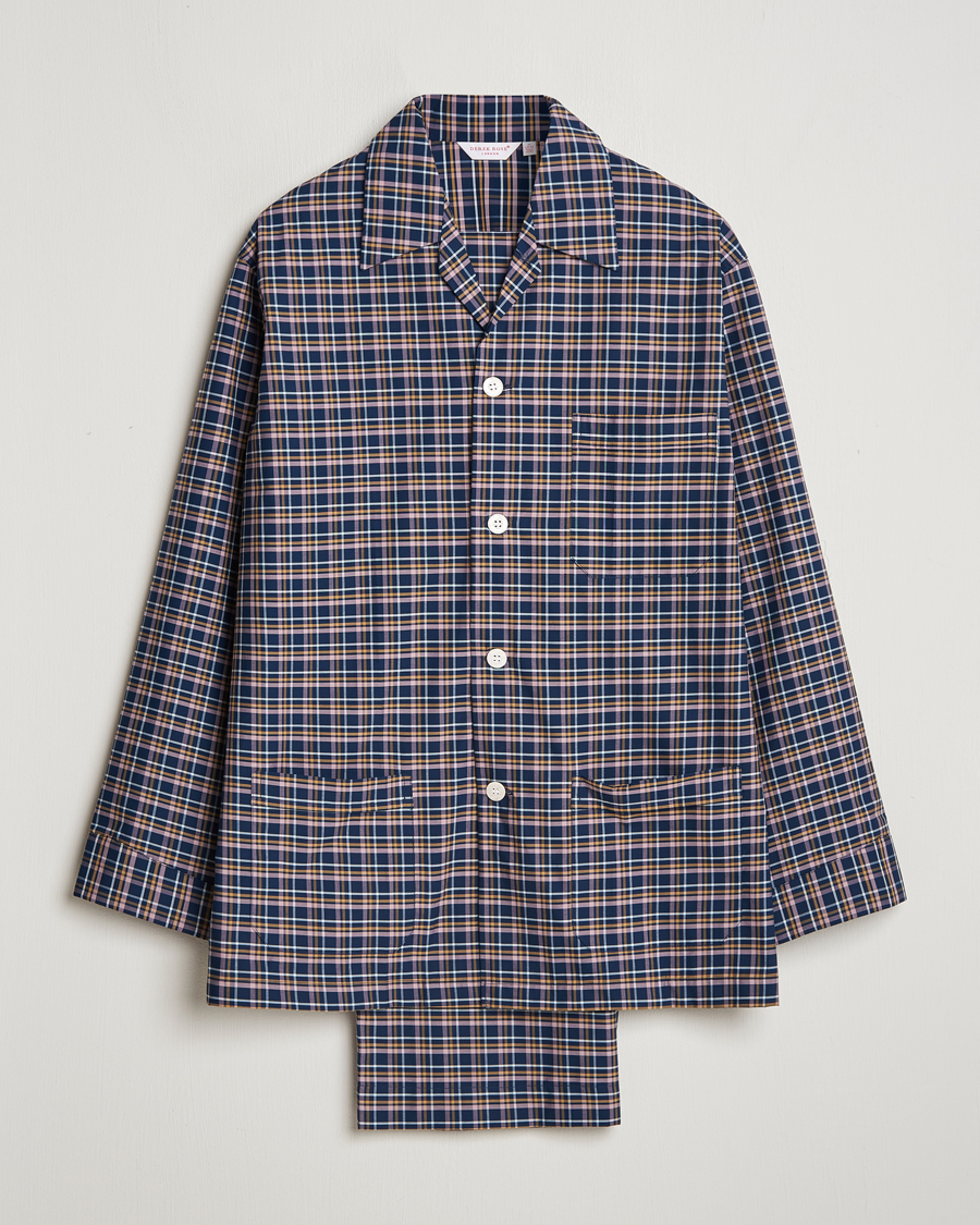 Herren | Schlafanzüge & Bademäntel | Derek Rose | Cotton Checked Pyjama Set Navy