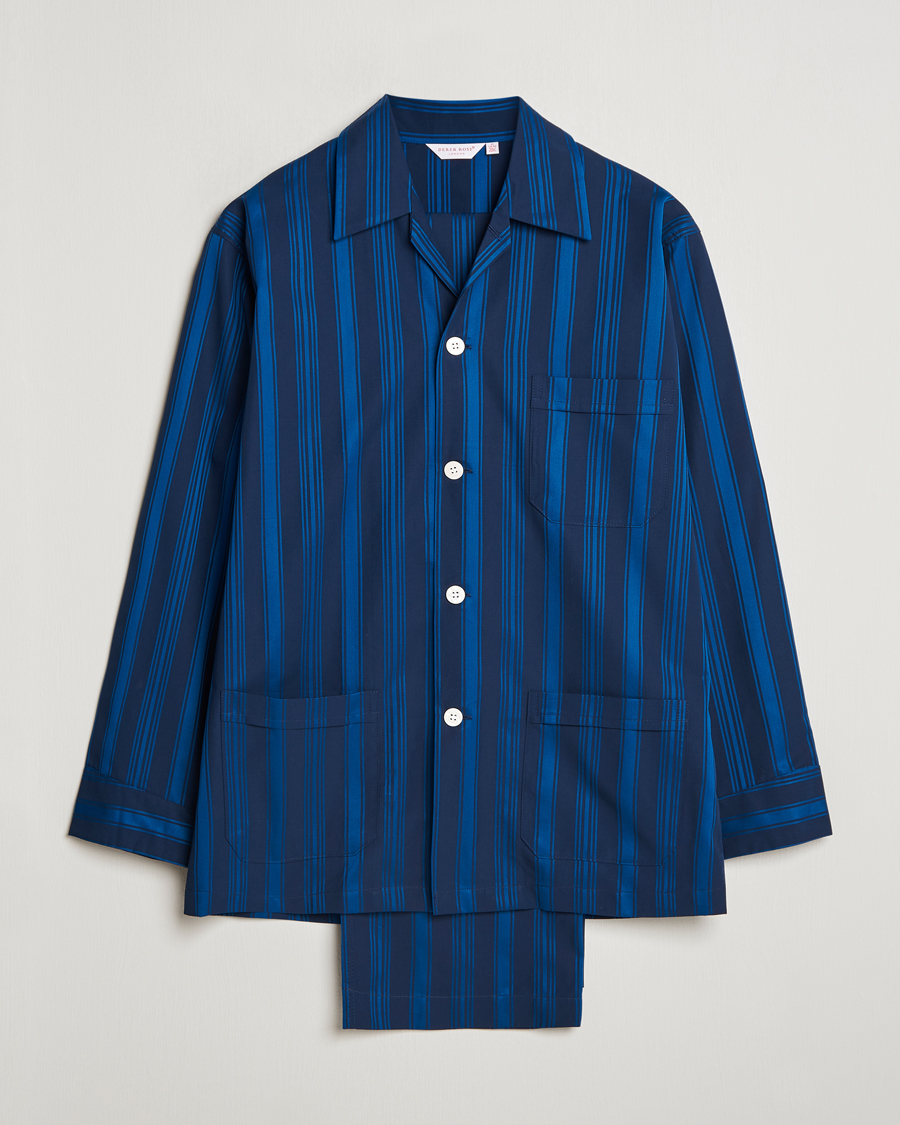 Herren | Schlafanzüge & Bademäntel | Derek Rose | Striped Cotton Pyjama Set Navy