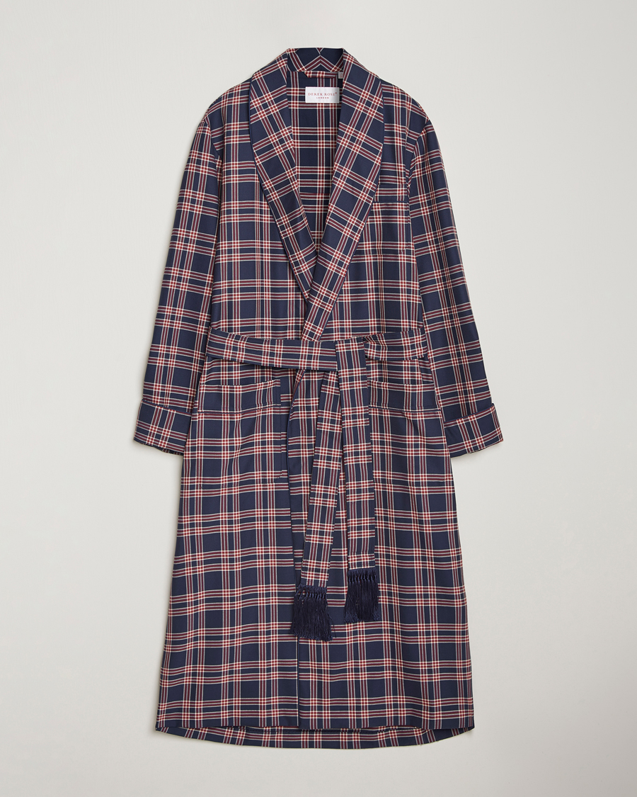 Herren | Schlafanzüge & Bademäntel | Derek Rose | Wool Checked Dressing Gown Navy