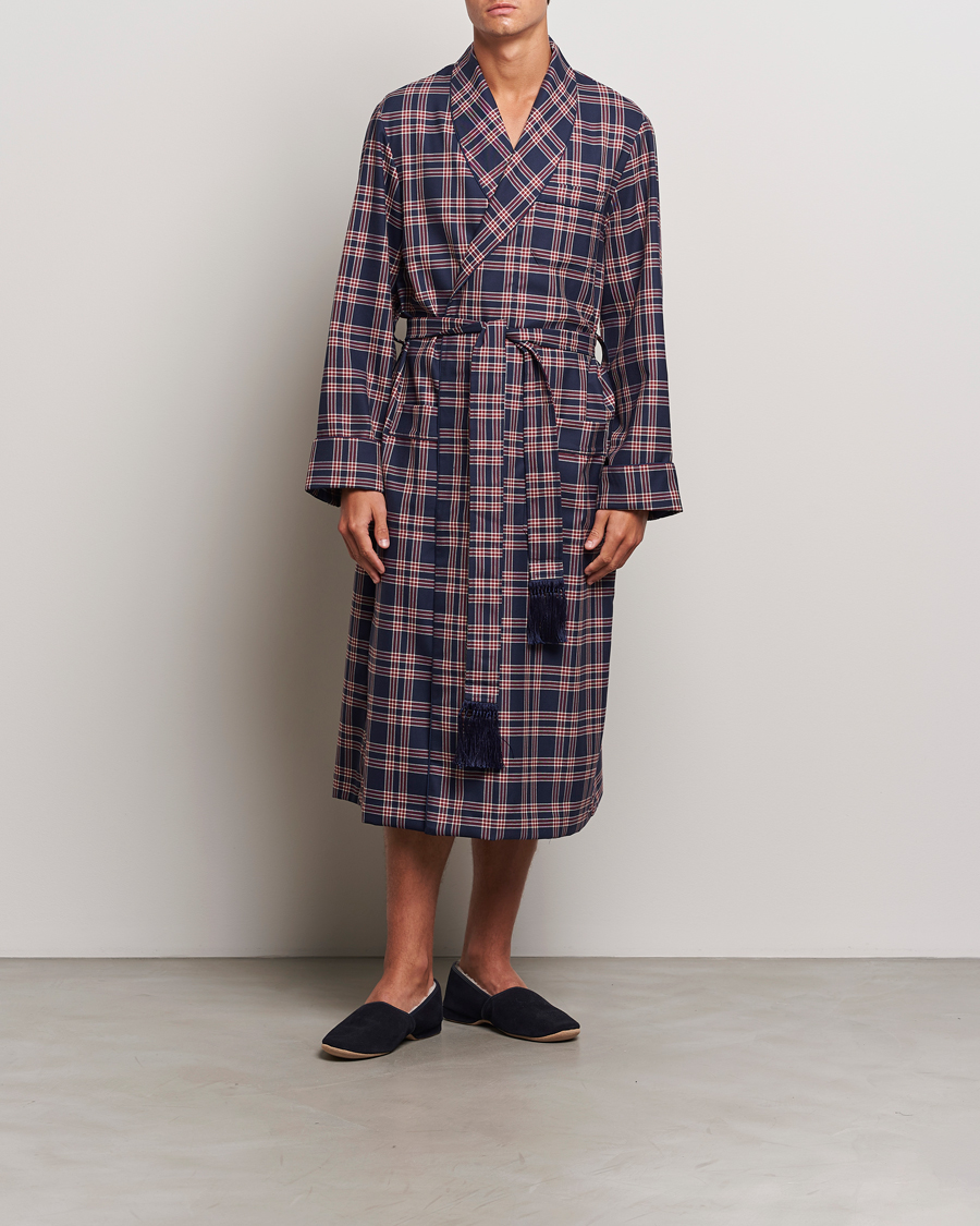 Herren | Schlafanzüge & Bademäntel | Derek Rose | Wool Checked Dressing Gown Navy