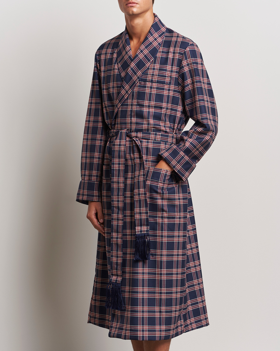 Herren | Schlafanzüge & Bademäntel | Derek Rose | Wool Checked Dressing Gown Navy