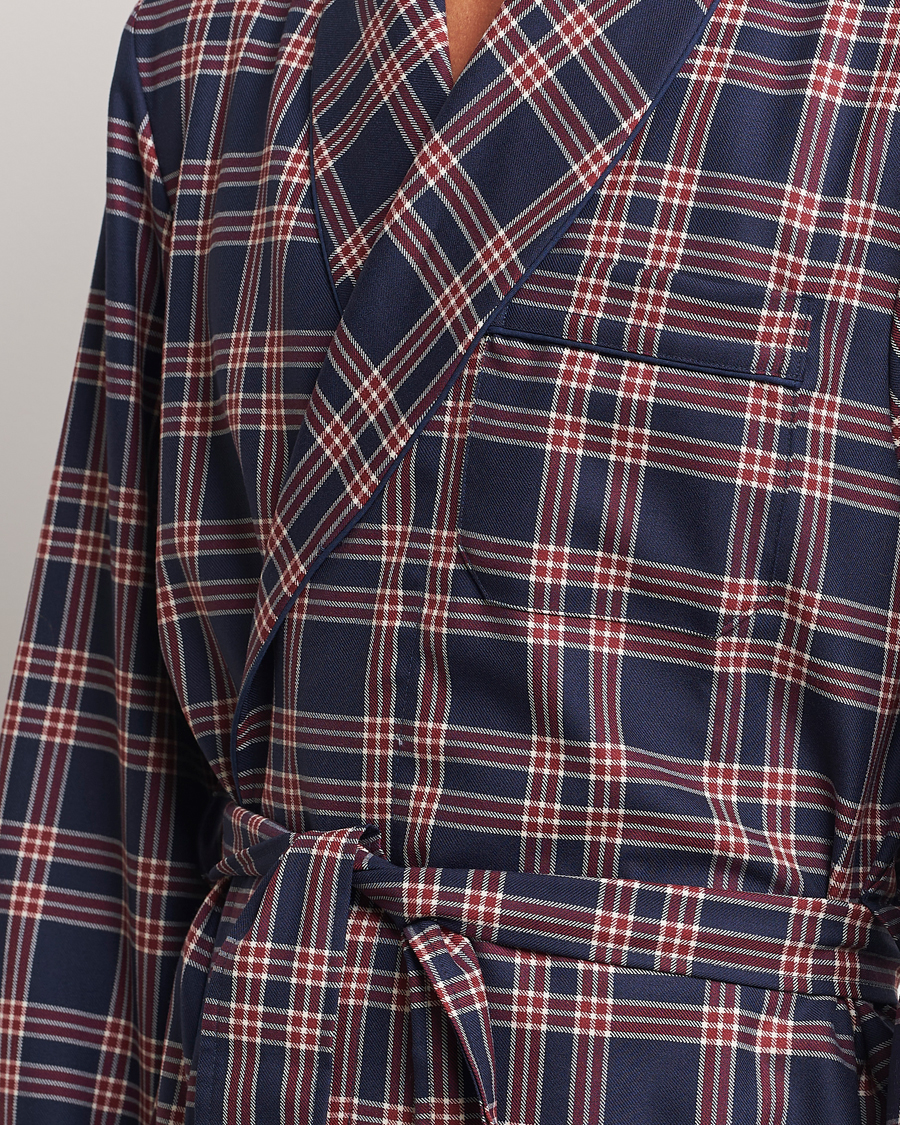 Herren | Schlafanzüge & Bademäntel | Derek Rose | Wool Checked Dressing Gown Navy